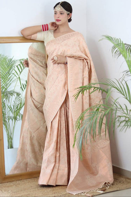 Load image into Gallery viewer, Enchanting Beige Kanjivaram Silk Saree With Whimsical Blouse Piece
