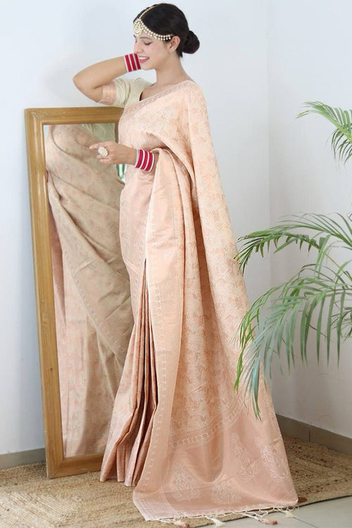 Load image into Gallery viewer, Enchanting Beige Kanjivaram Silk Saree With Whimsical Blouse Piece
