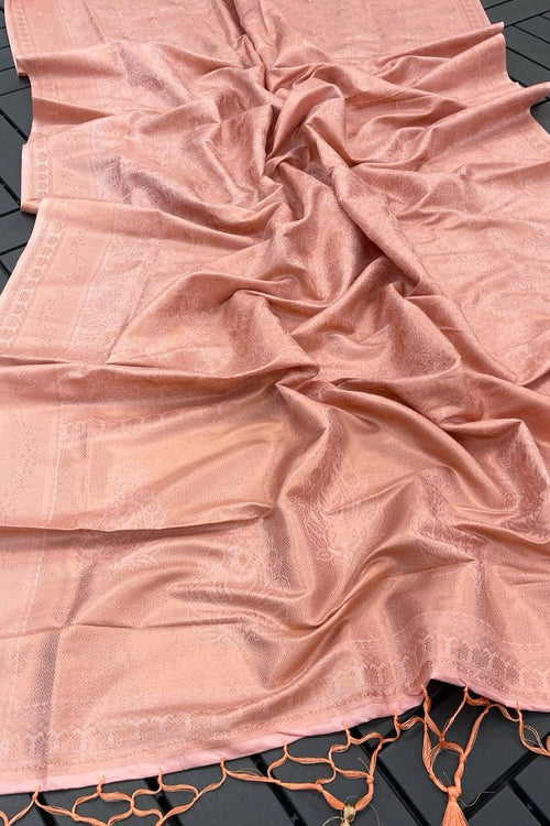 Load image into Gallery viewer, Tremendous Peach Kanjivaram Silk Saree With Whimsical Blouse Piece
