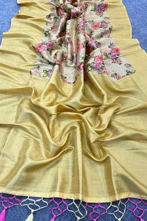 Load image into Gallery viewer, Refreshing Beige Digital Printed Soft Silk Saree With Marvellous Blouse Piece
