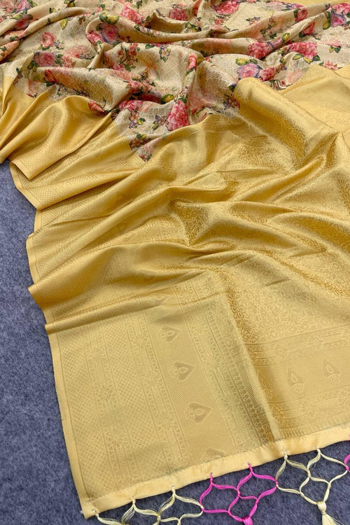 Load image into Gallery viewer, Refreshing Beige Digital Printed Soft Silk Saree With Marvellous Blouse Piece
