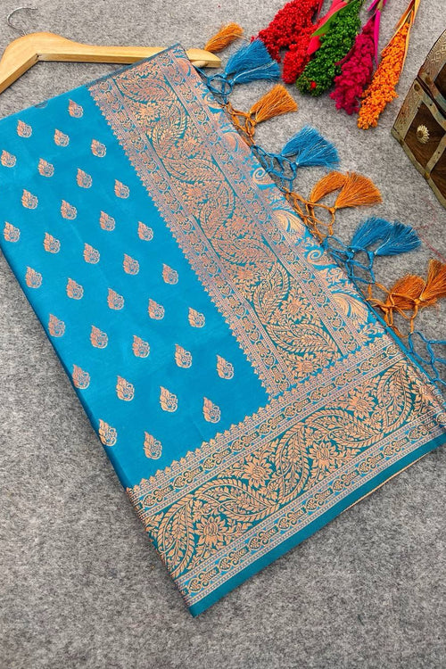 Load image into Gallery viewer, Pleasurable Firozi Soft Banarasi Silk Saree With Imbrication Blouse Piece
