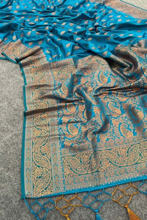 Load image into Gallery viewer, Pleasurable Firozi Soft Banarasi Silk Saree With Imbrication Blouse Piece
