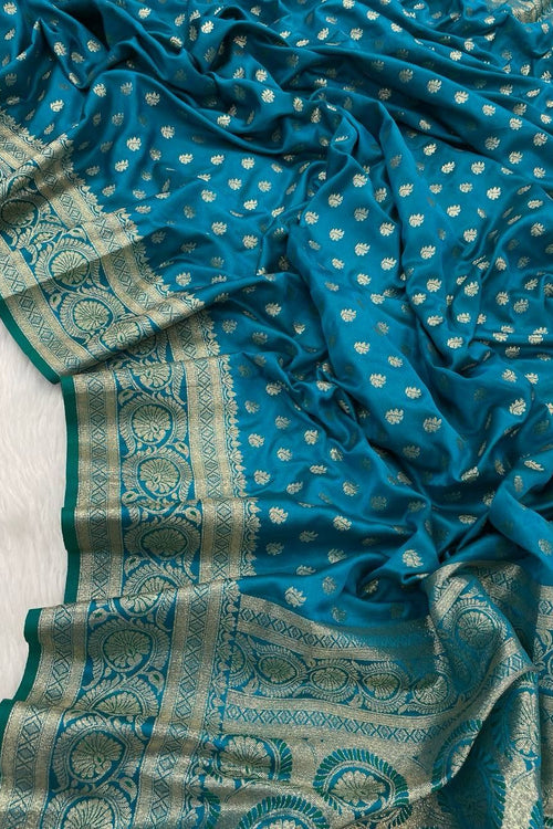 Load image into Gallery viewer, Fairytale Firozi Soft Banarasi Silk Saree With Ephemeral Blouse Piece
