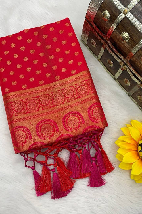 Load image into Gallery viewer, Bucolic Red Soft Banarasi Silk Saree With Angelic Blouse Piece
