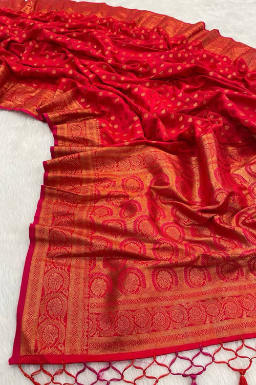 Load image into Gallery viewer, Bucolic Red Soft Banarasi Silk Saree With Angelic Blouse Piece
