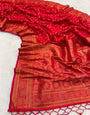 Bucolic Red Soft Banarasi Silk Saree With Angelic Blouse Piece