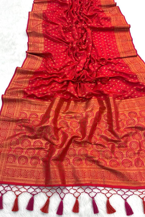 Load image into Gallery viewer, Bucolic Red Soft Banarasi Silk Saree With Angelic Blouse Piece
