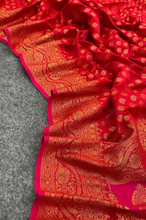 Load image into Gallery viewer, Conflate Red Soft Banarasi Silk Saree With Lissome Blouse Piece
