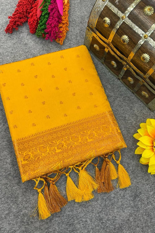 Load image into Gallery viewer, Divine Yellow Soft Banarasi Silk Saree With Ephemeral Blouse Piece
