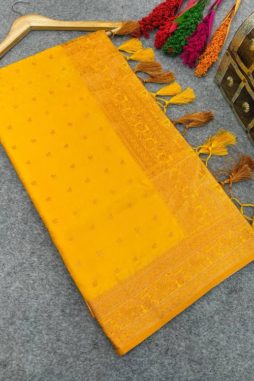 Load image into Gallery viewer, Divine Yellow Soft Banarasi Silk Saree With Ephemeral Blouse Piece
