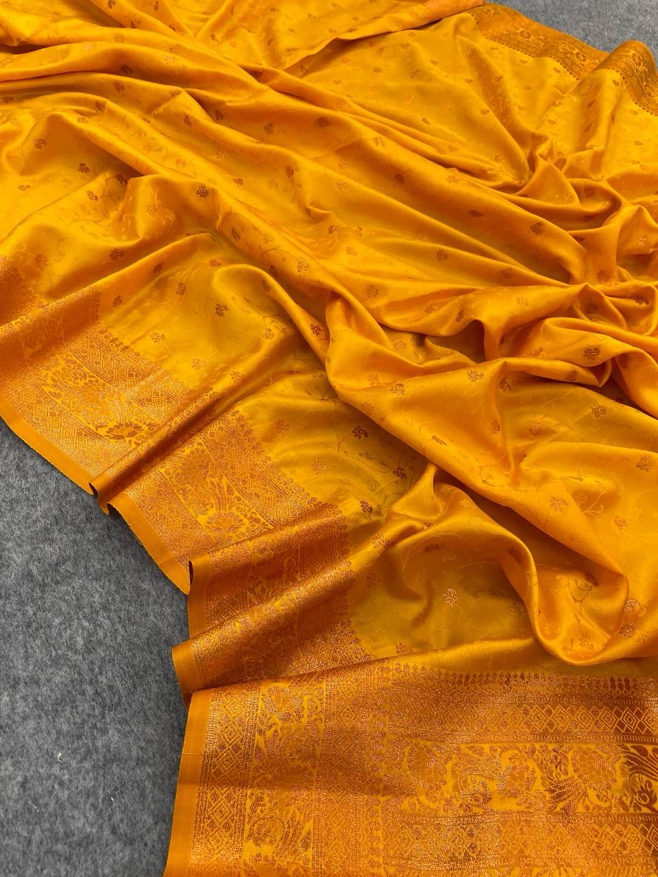 Divine Yellow Soft Banarasi Silk Saree With Ephemeral Blouse Piece