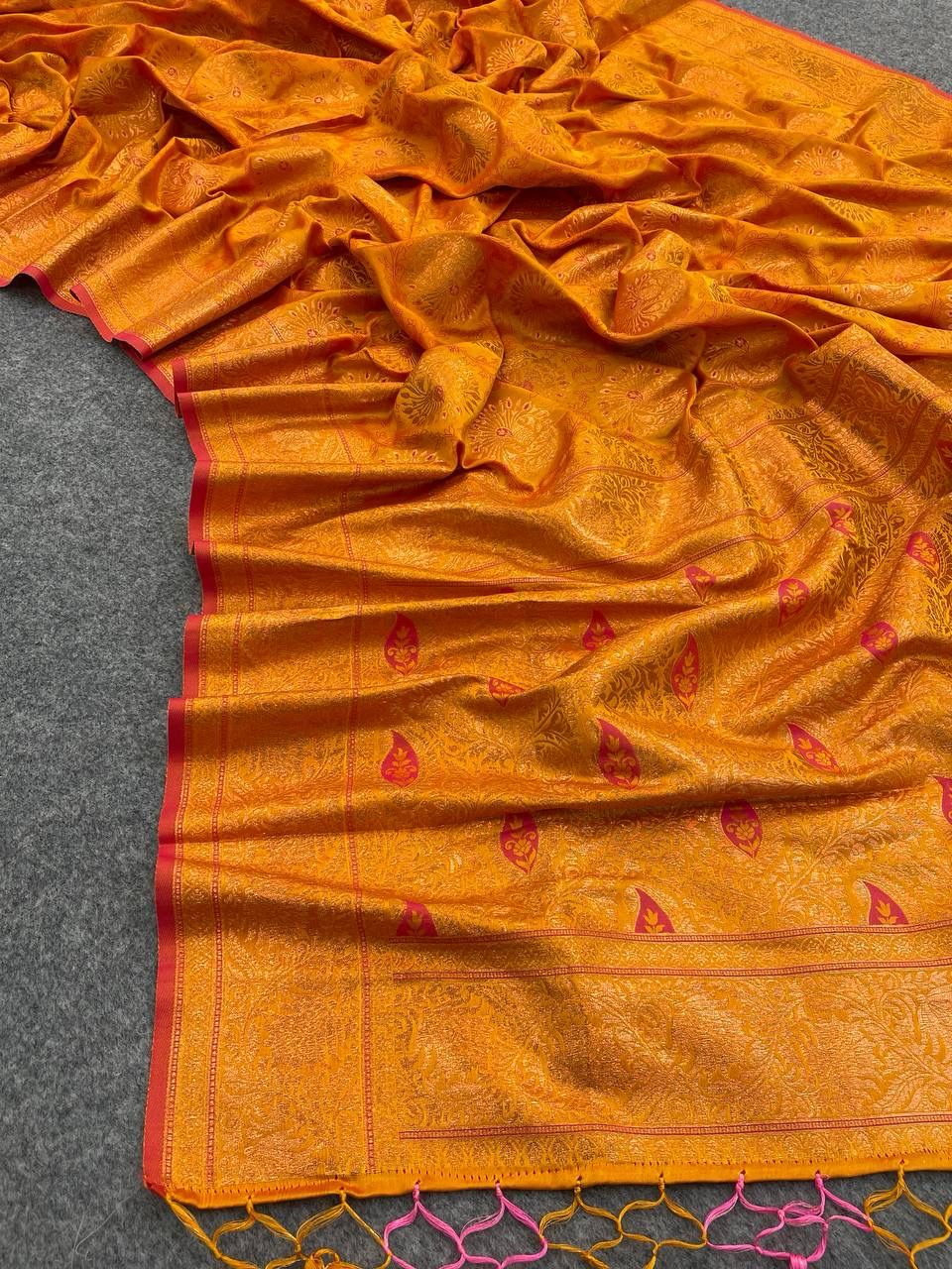 Supernal Mustard Kanjivaram Silk Saree With Panache Blouse Piece