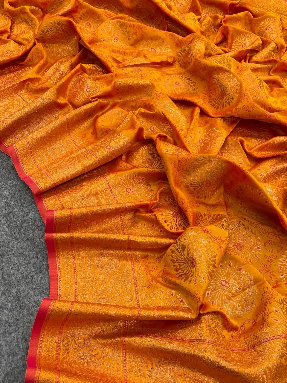 Supernal Mustard Kanjivaram Silk Saree With Panache Blouse Piece