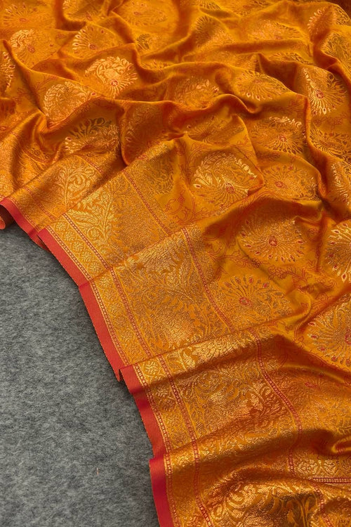 Load image into Gallery viewer, Supernal Mustard Kanjivaram Silk Saree With Panache Blouse Piece
