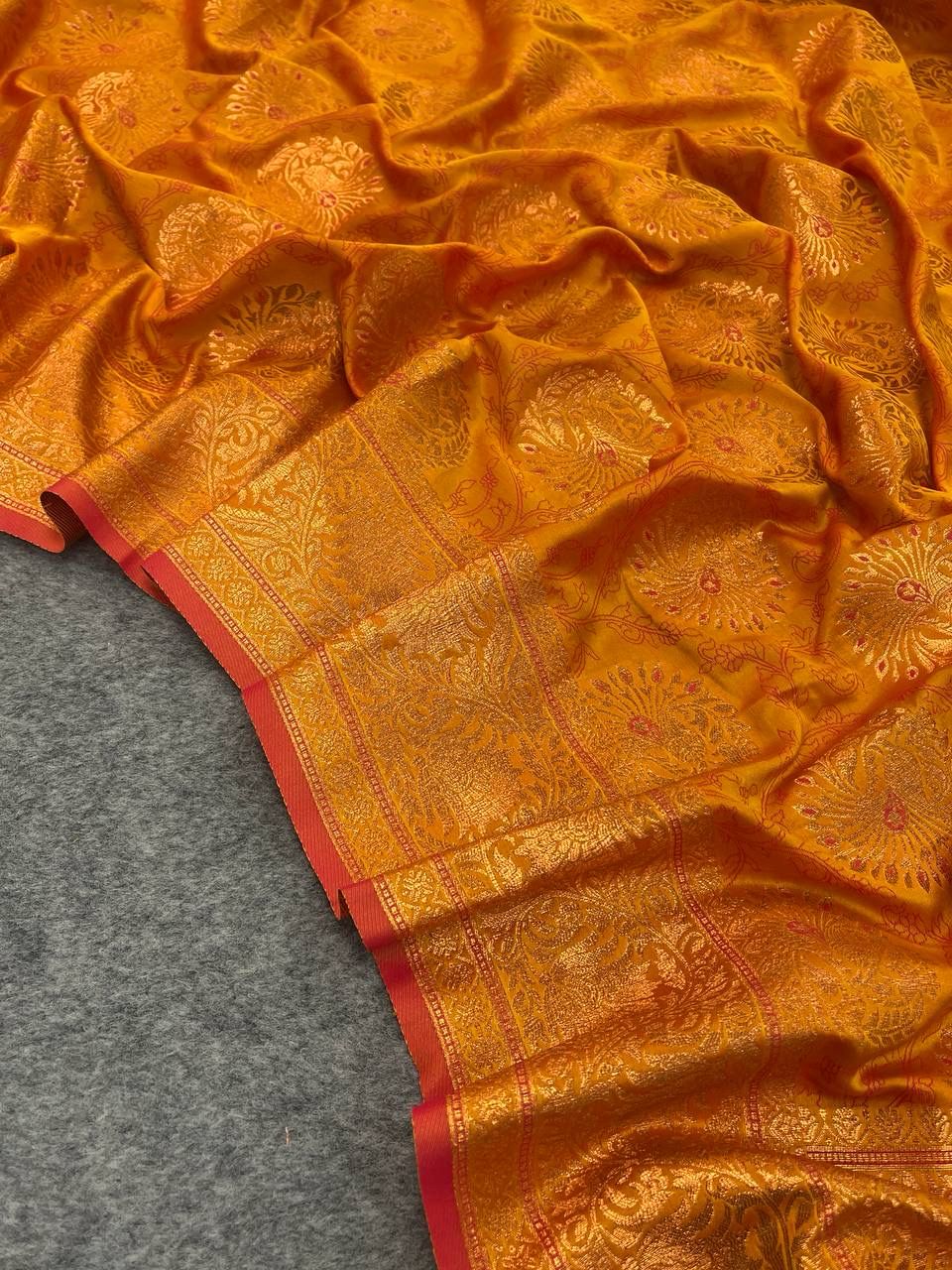 Supernal Mustard Kanjivaram Silk Saree With Panache Blouse Piece