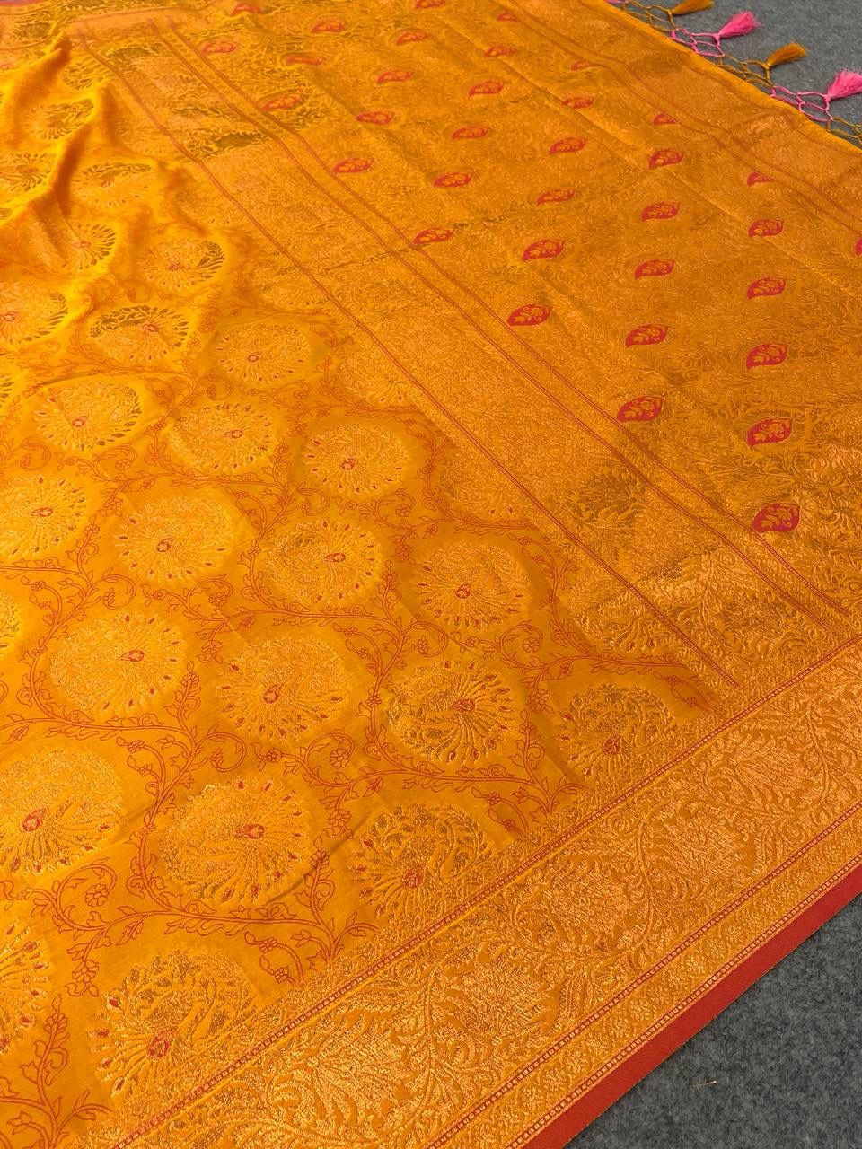 Supernal Mustard Kanjivaram Silk Saree With Panache Blouse Piece