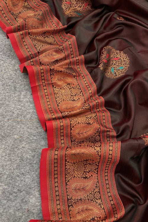 Load image into Gallery viewer, Imbrication Brown Soft Banarasi Silk Saree With Enthralling Blouse Piece
