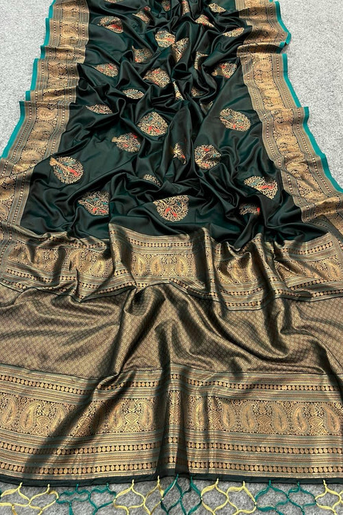 Load image into Gallery viewer, Conflate Rama Soft Banarasi Silk Saree With Opulent Blouse Piece
