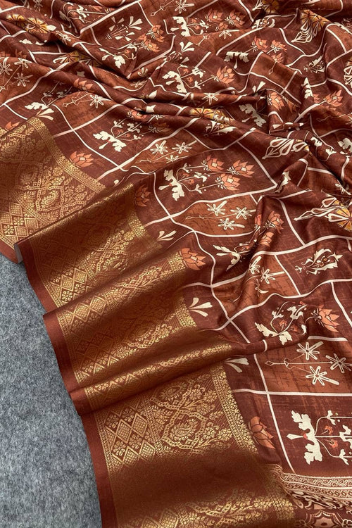 Load image into Gallery viewer, Gossamer Brown Digital Printed Dola Silk Saree With Dalliance Blouse Piece
