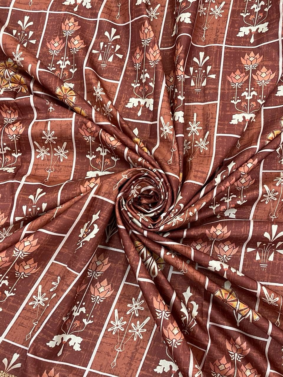 Gossamer Brown Digital Printed Dola Silk Saree With Dalliance Blouse Piece