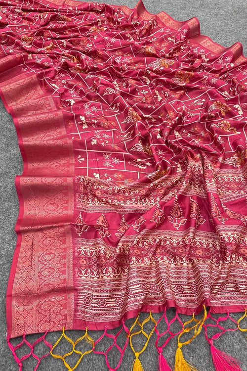 Load image into Gallery viewer, Entrancing Dark Pink Digital Printed Dola Silk Saree With Allure Blouse Piece
