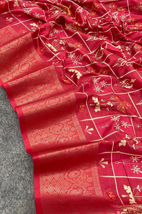 Load image into Gallery viewer, Entrancing Dark Pink Digital Printed Dola Silk Saree With Allure Blouse Piece
