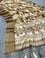 Tempting Brown Digital Printed Dola Silk Saree With Ornate Blouse Piece