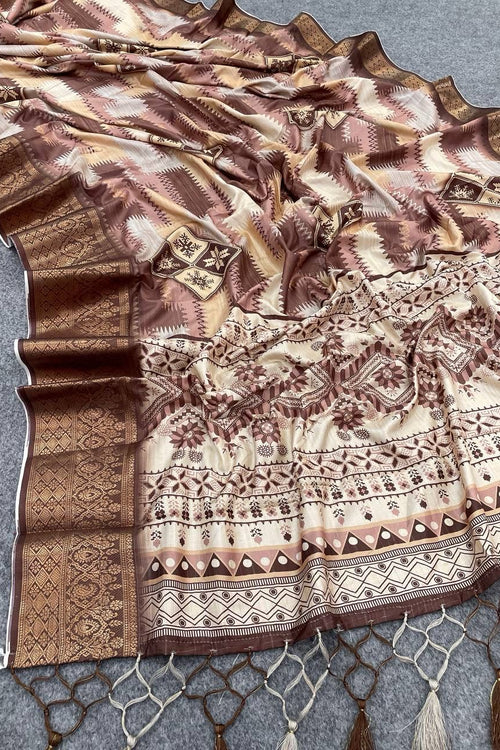 Load image into Gallery viewer, Snappy Copper Digital Printed Dola Silk Saree With Winsome Blouse Piece
