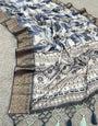 Denouement Grey Digital Printed Dola Silk Saree With Enthralling Blouse Piece
