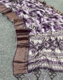 Denouement Purple Digital Printed Dola Silk Saree With Resonant Blouse Piece