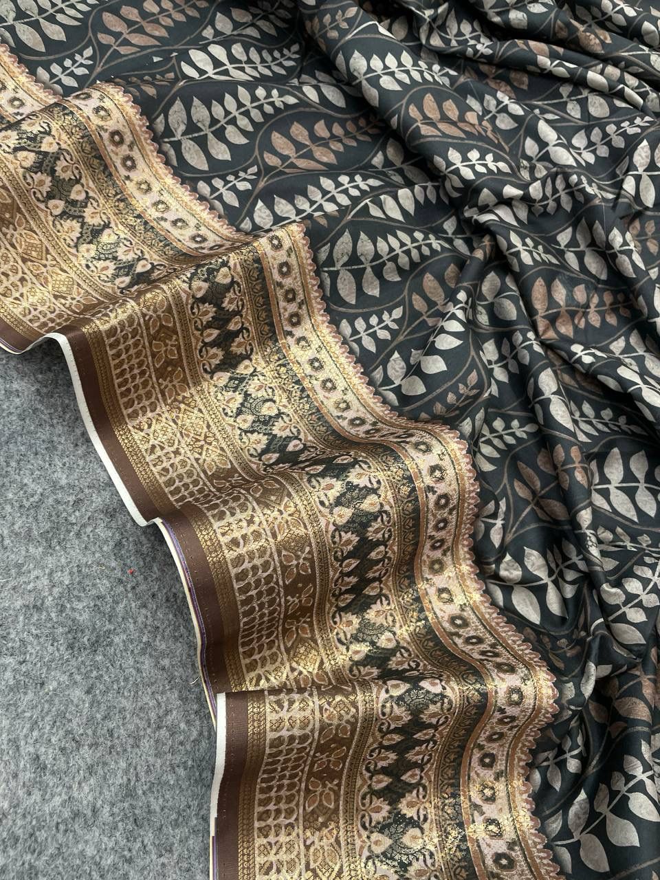 Propinquity Copper Digital Printed Dola Silk Saree With Sonorous Blouse Piece