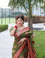 Gleaming Green Orgenza Silk Saree with Classy Blouse Piece