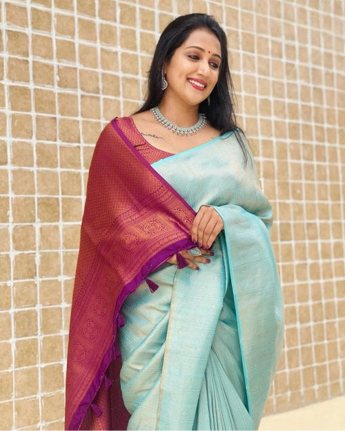 Load image into Gallery viewer, Dazzling Firozi Soft Silk Saree with Unique Blouse Piece
