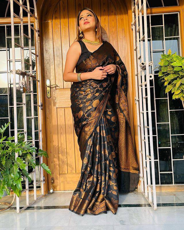 Palimpsest Black Soft Silk Saree With Magnetic Blouse Piece