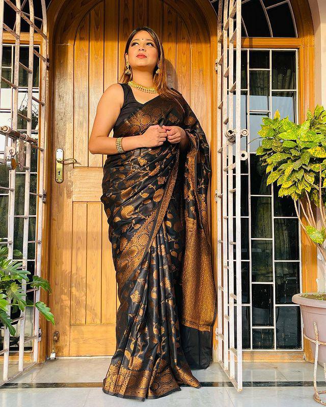 Palimpsest Black Soft Silk Saree With Magnetic Blouse Piece