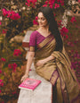 Gorgeous Dark Beige Soft Banarasi Silk Saree With Sensational Blouse Piece