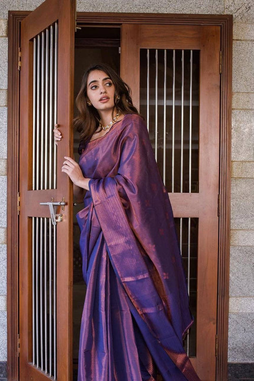 Load image into Gallery viewer, Delightful Navy Blue Soft Banarasi Silk Saree With Groovy Blouse Piece
