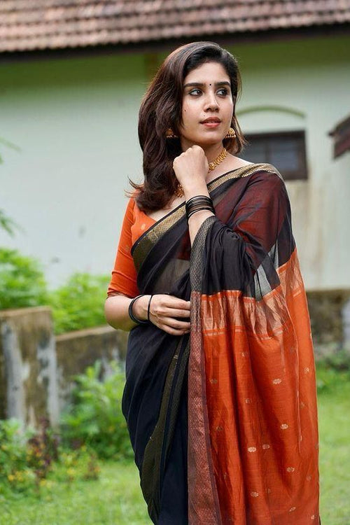 Load image into Gallery viewer, Ravishing Black Soft Silk Saree With Enthralling Blouse Piece
