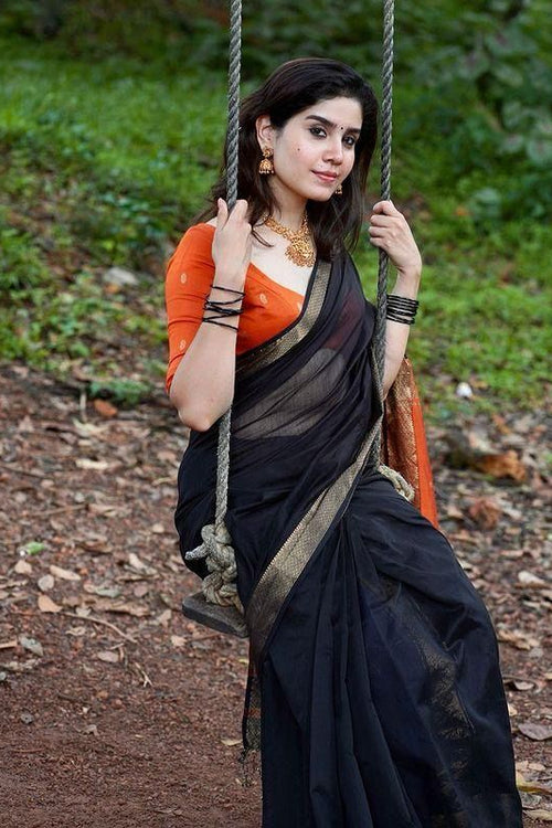 Load image into Gallery viewer, Ravishing Black Soft Silk Saree With Enthralling Blouse Piece
