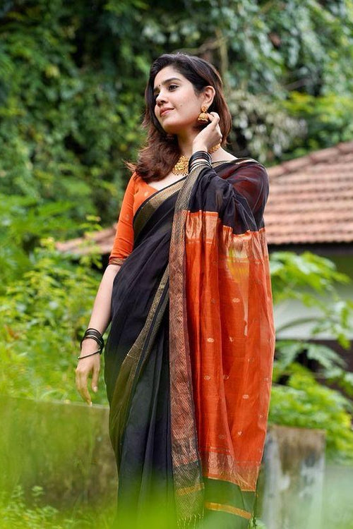 Load image into Gallery viewer, Ravishing Black Soft Silk Saree With Enthralling Blouse Piece
