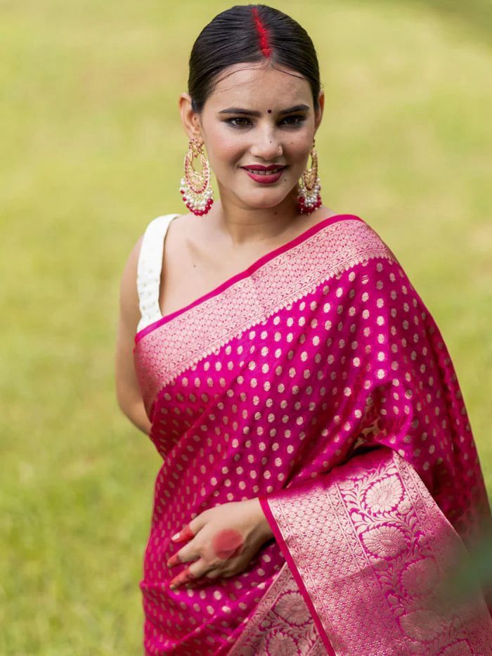 Attractive Dark Pink Soft Silk Saree With Classy Blouse Piece