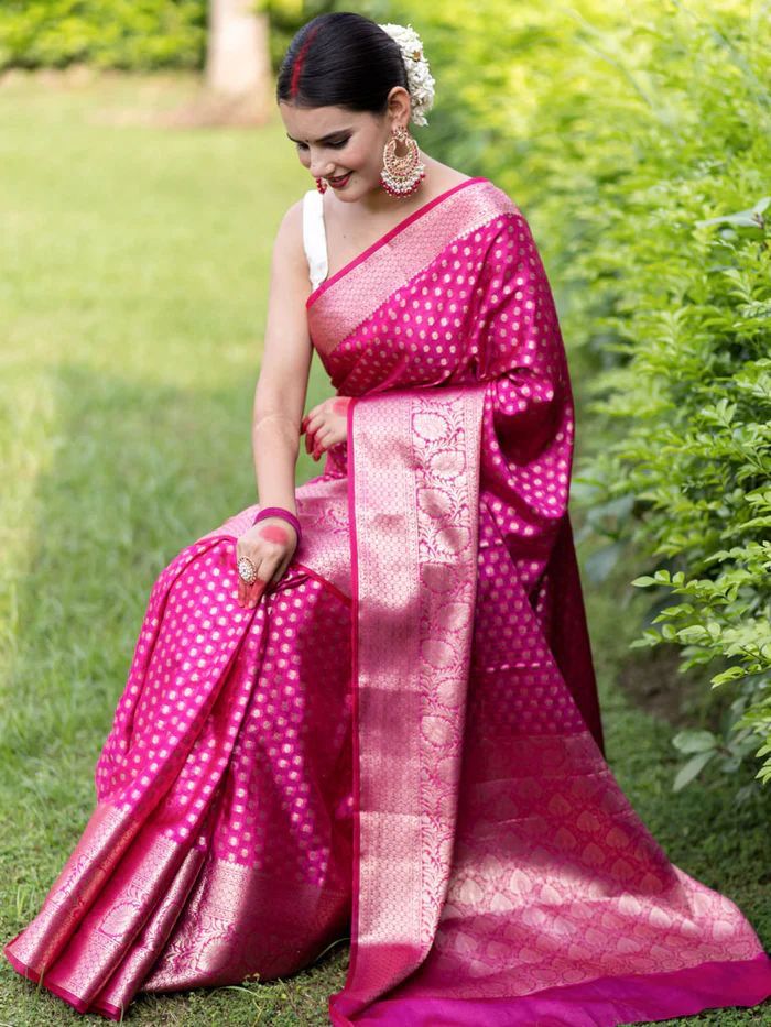 Attractive Dark Pink Soft Silk Saree With Classy Blouse Piece