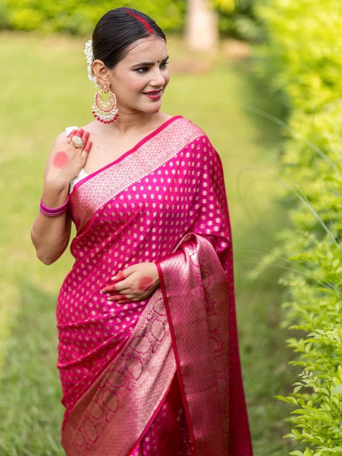 Attractive Dark Pink Soft Silk Saree With Classy Blouse Piece