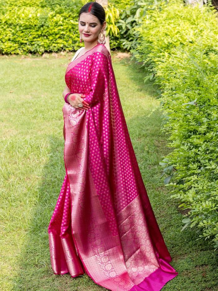 Attractive Dark Pink Soft Silk Saree With Classy Blouse Piece