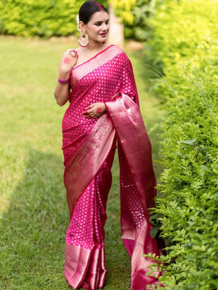 Attractive Dark Pink Soft Silk Saree With Classy Blouse Piece