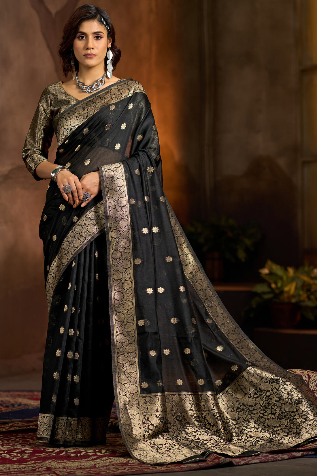 Imaginative Black Soft Banarasi Silk Saree With Appealing Blouse Piece