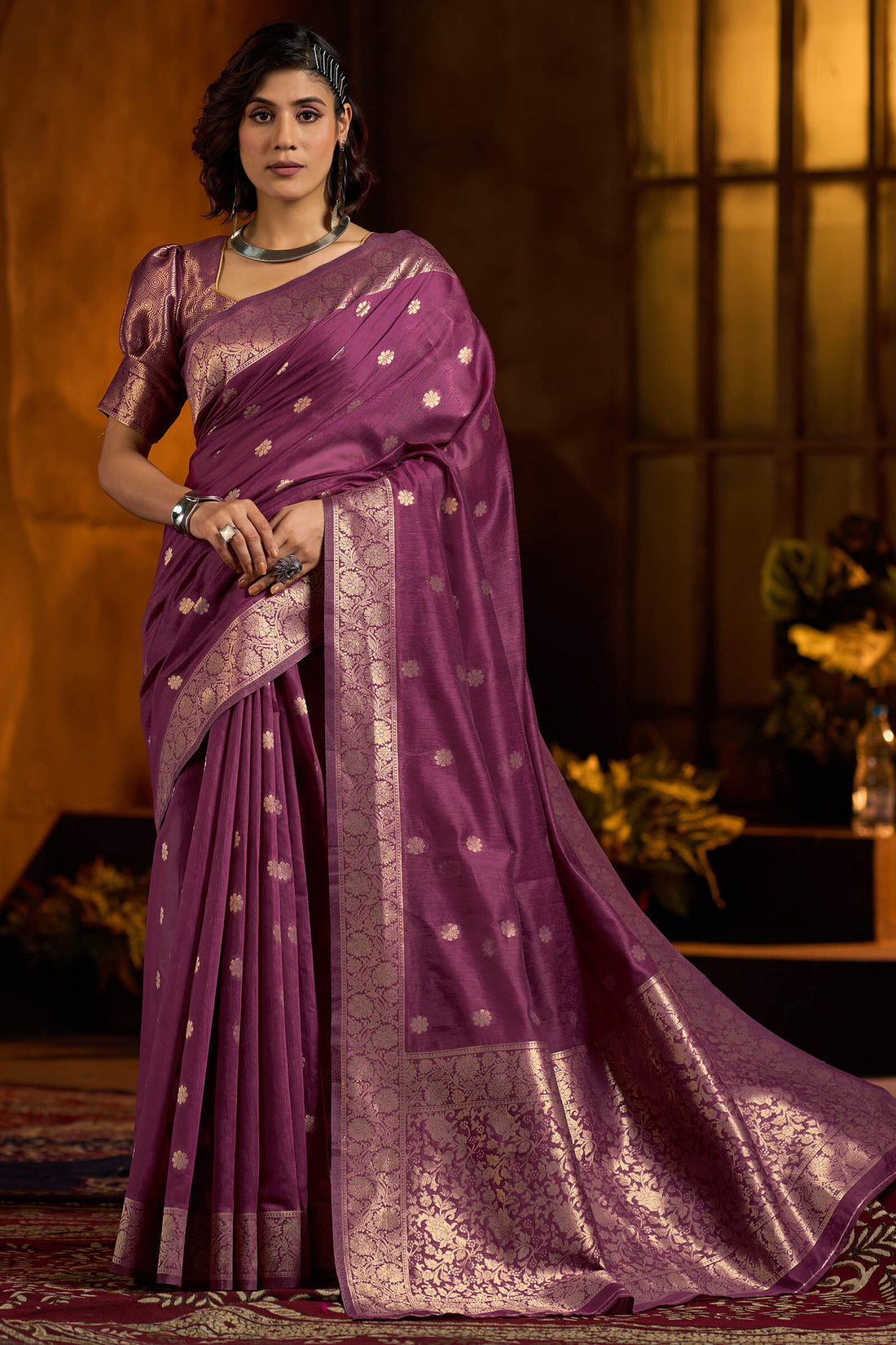 Lagniappe Purple Soft Banarasi Silk Saree With Scrupulous Blouse Piece