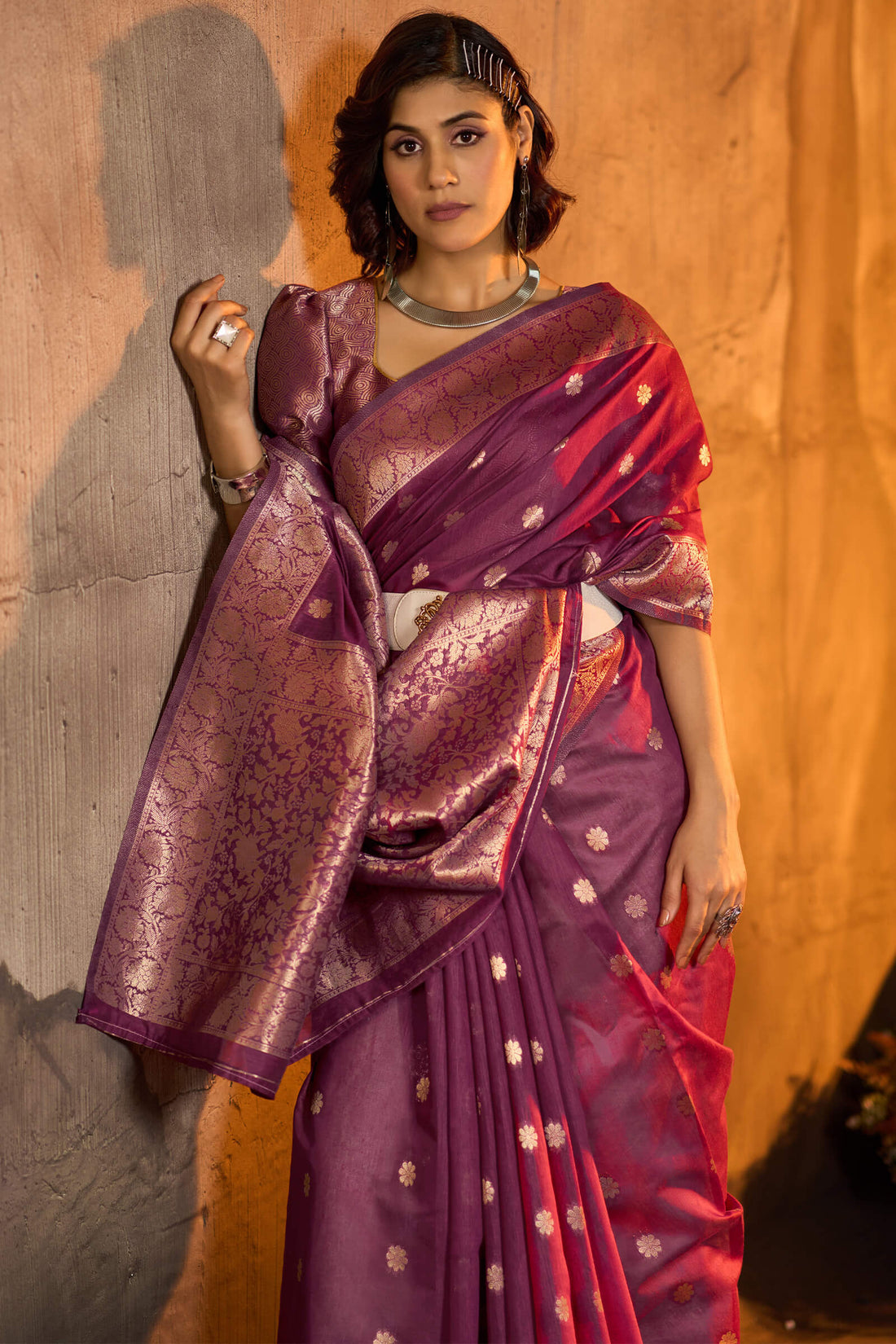 Lagniappe Purple Soft Banarasi Silk Saree With Scrupulous Blouse Piece