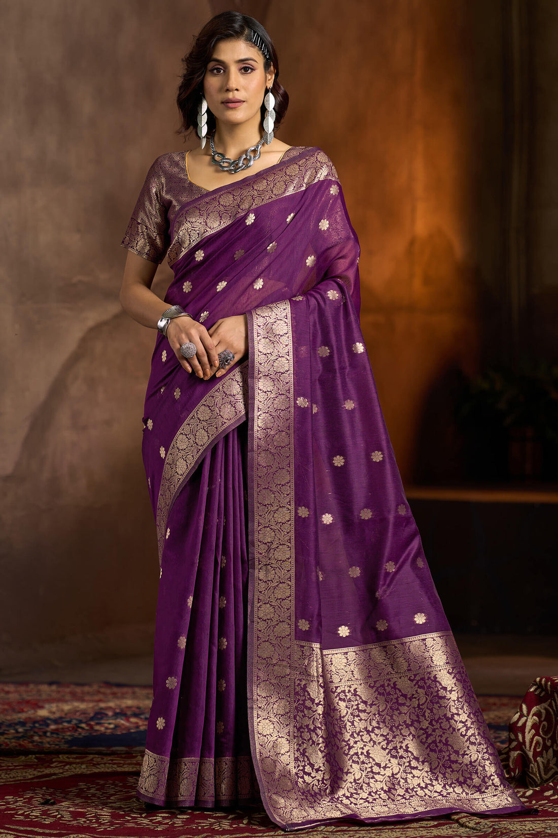 Skinny Wine Soft Banarasi Silk Saree With Staggering Blouse Piece